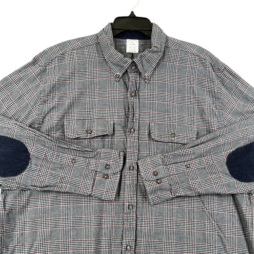 Brooks Brothers Cotton Cashmere Shirt Mens XXL Plaid Elbow Patches Casual